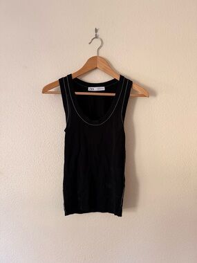 Zara Black Tank Top with Contrast Stitching
